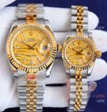 Swiss Quality Clone Rolex Datejust 28mm/36mm Couple Watch Gold Palm Dial 2-Tone